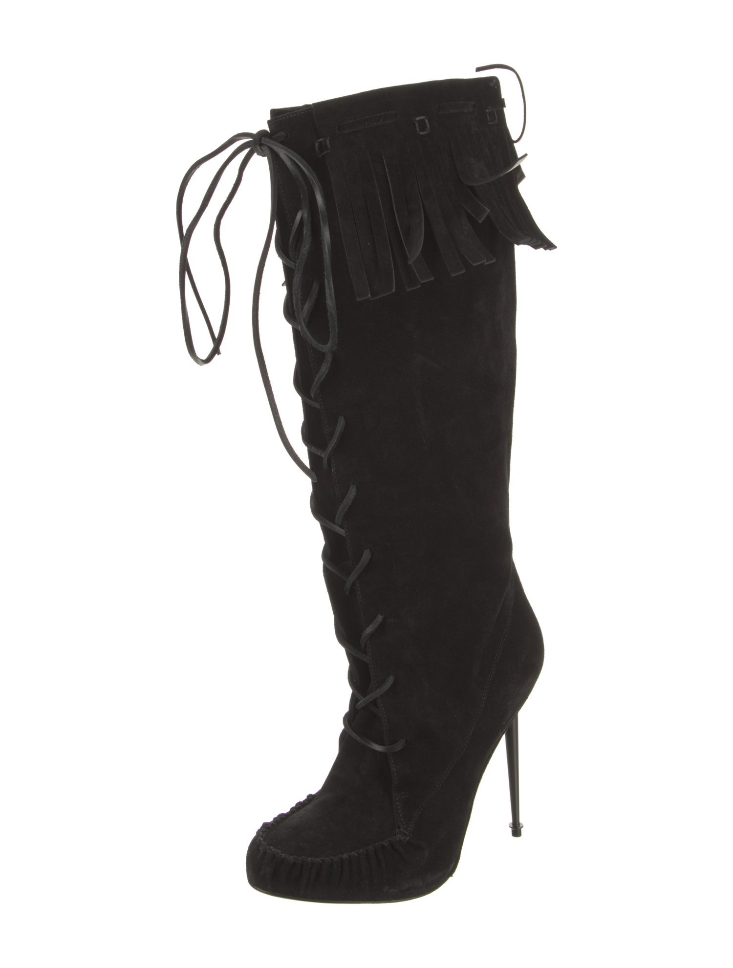 Tom Ford Suede Fringe Trim Accent Lace-Up Boots