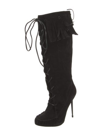 Tom Ford Suede Fringe Trim Accent Lace-Up Boots