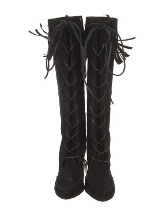 Tom Ford Suede Fringe Trim Accent Lace-Up Boots