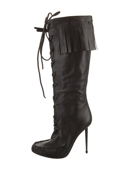 Tom Ford Leather Fringe Trim Accent Lace-Up Boots