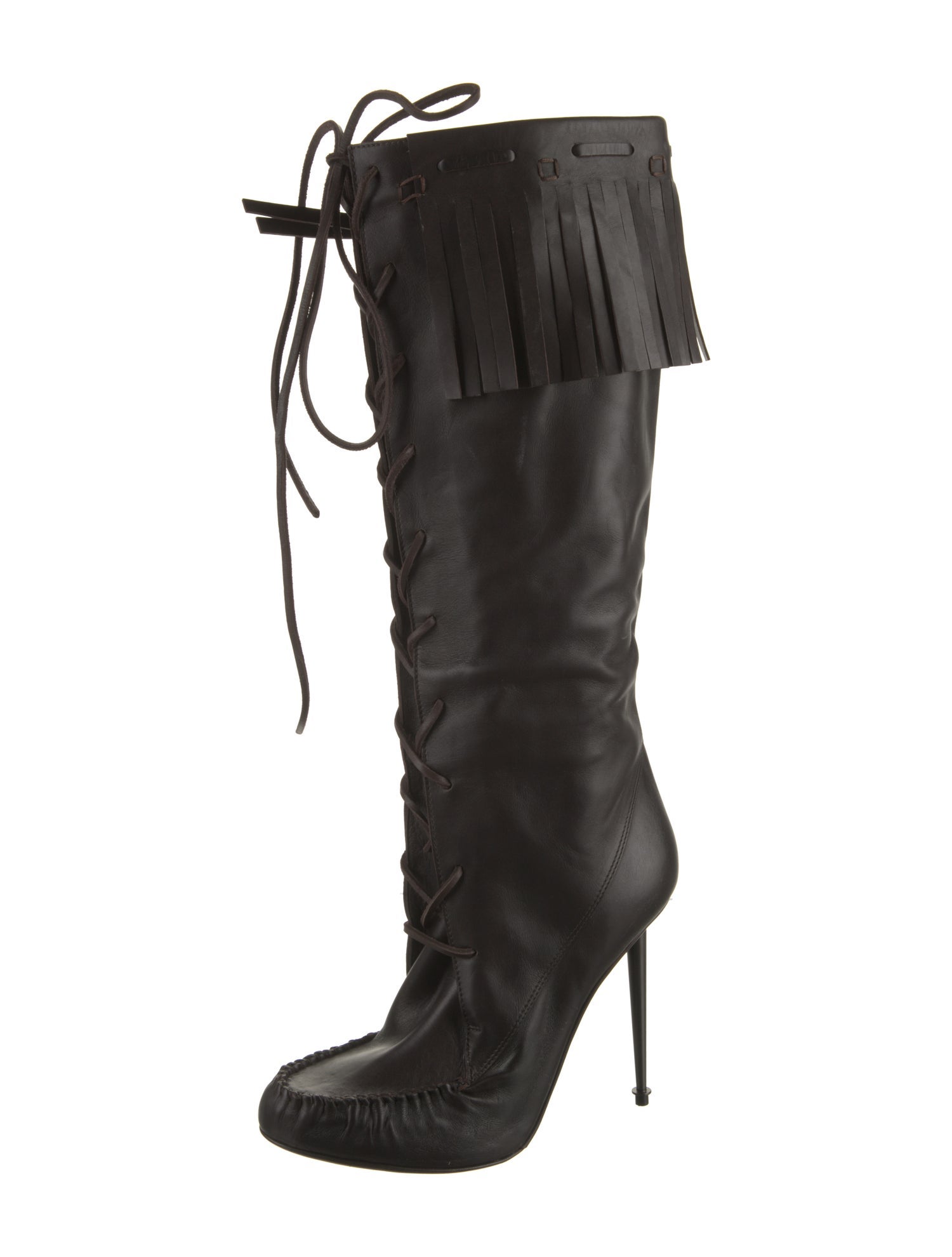 Tom Ford Leather Fringe Trim Accent Lace-Up Boots