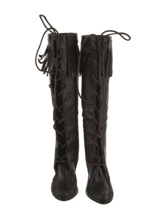 Tom Ford Leather Fringe Trim Accent Lace-Up Boots