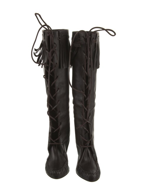 Tom Ford Leather Fringe Trim Accent Lace-Up Boots