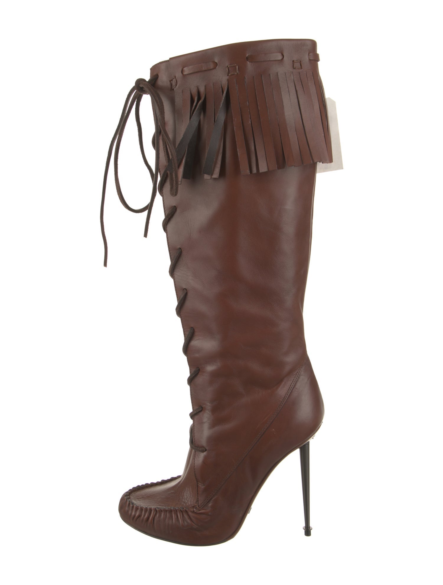 Tom Ford Leather Fringe Trim Accent Lace-Up Boots