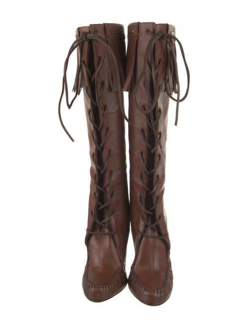 Tom Ford Leather Fringe Trim Accent Lace-Up Boots