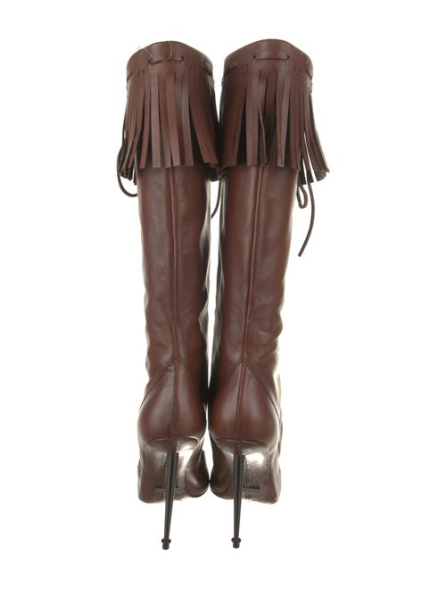 Tom Ford Leather Fringe Trim Accent Lace-Up Boots