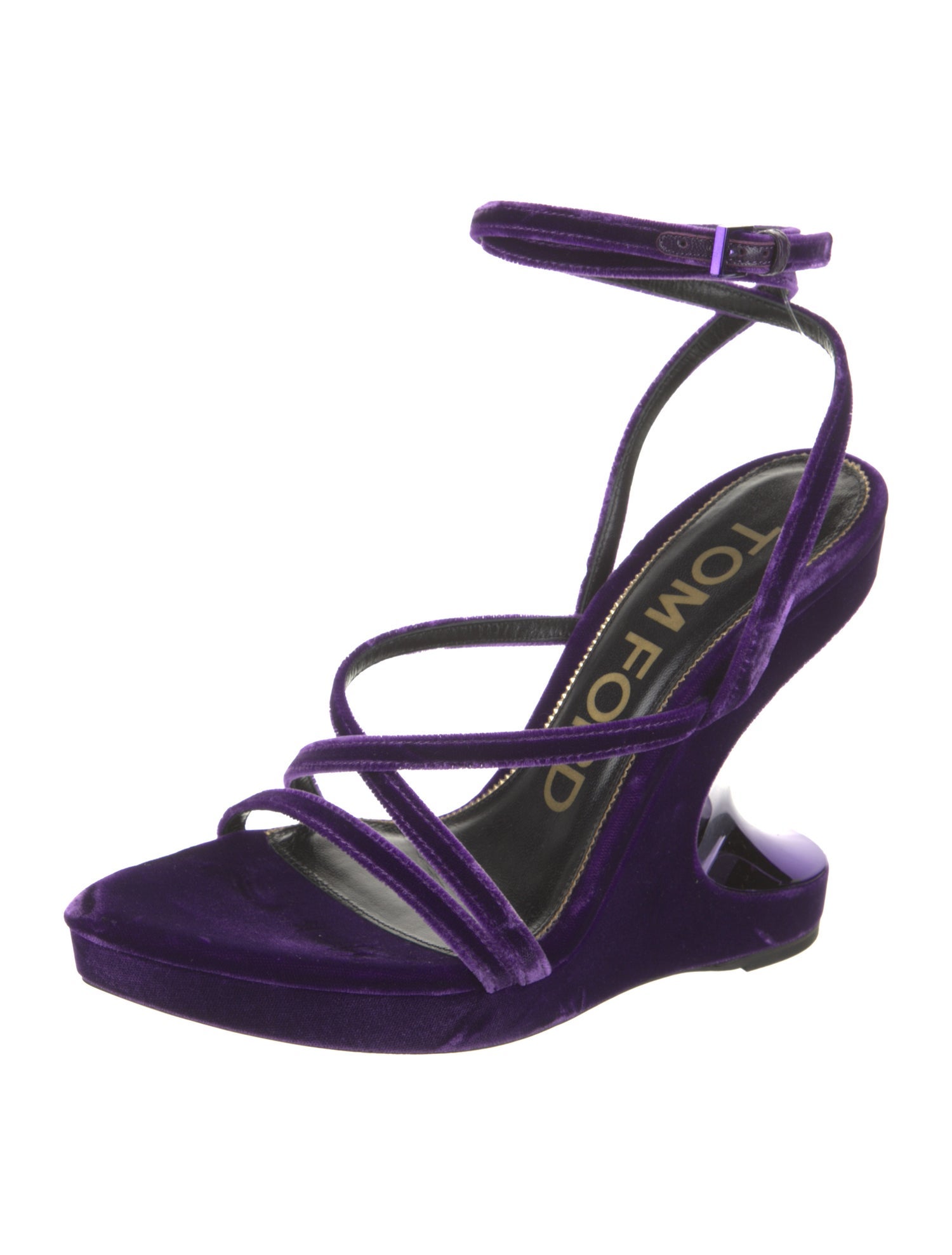 Tom Ford Velvet Leather Trim Embellishment Slingback Sandals