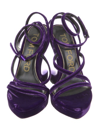 Tom Ford Velvet Leather Trim Embellishment Slingback Sandals