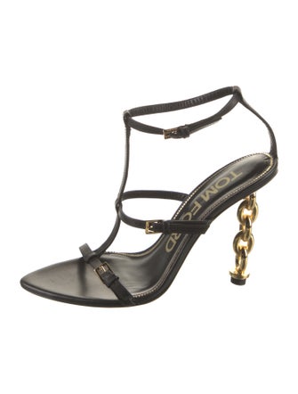 Tom Ford Leather Chain-Link Accents T-Strap Sandals