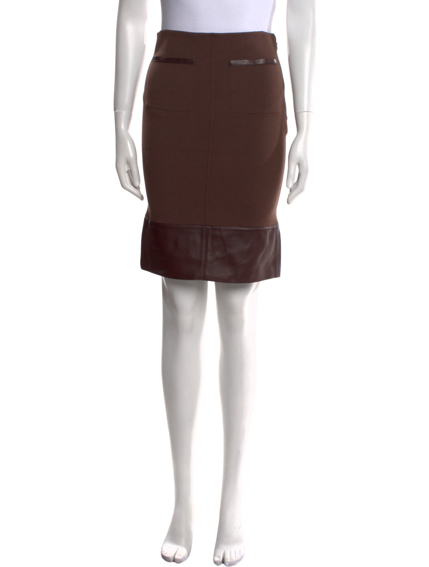 Tom Ford Leather Trim Embellishment Knee-Length Skirt