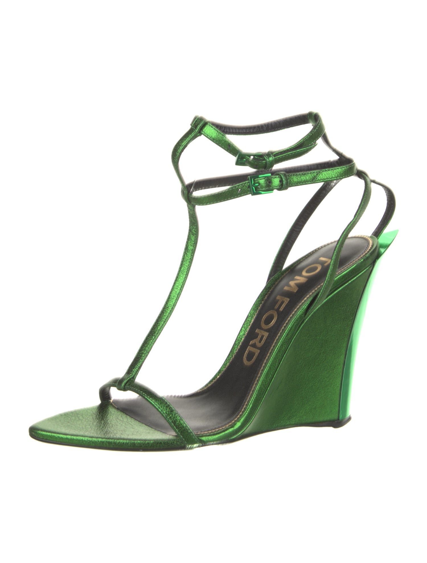 Tom Ford Leather Glitter Accents T-Strap Sandals