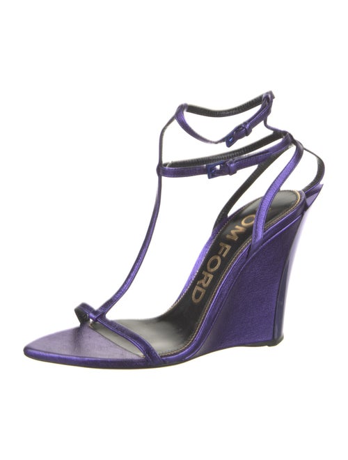 Tom Ford Leather Glitter Accents T-Strap Sandals