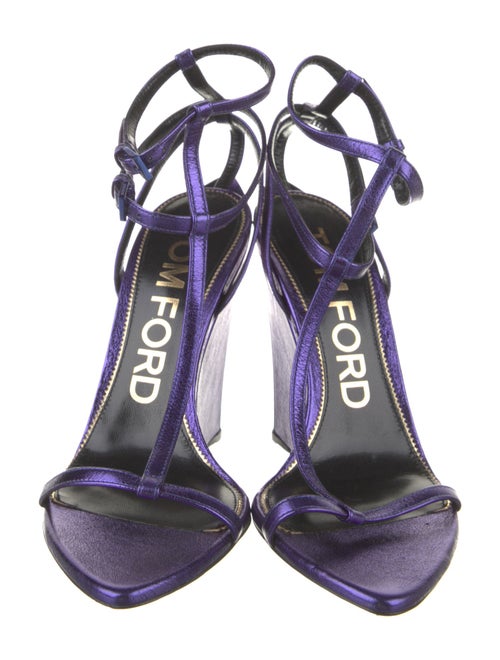 Tom Ford Leather Glitter Accents T-Strap Sandals