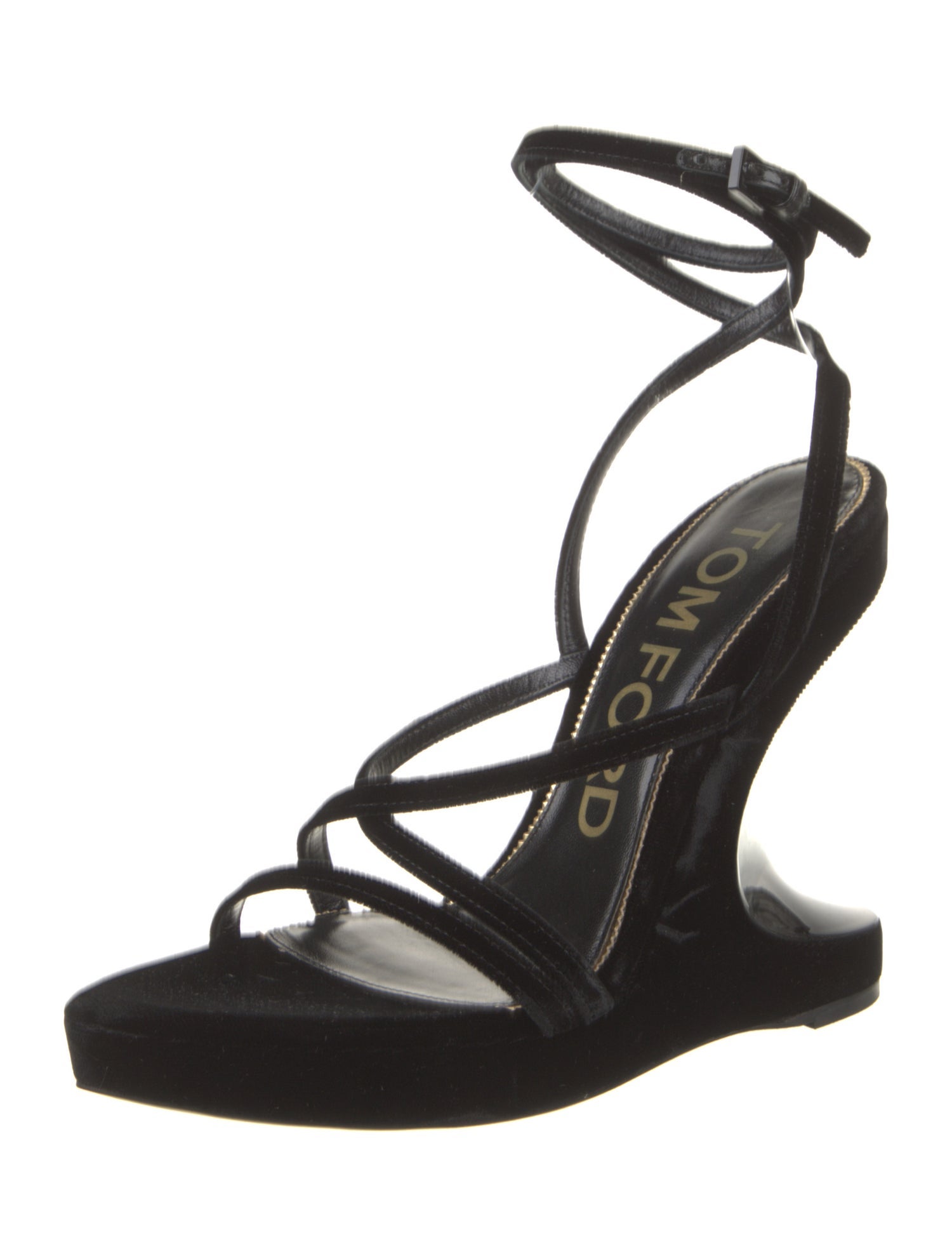 Tom Ford Velvet Leather Trim Embellishment Gladiator Sandals