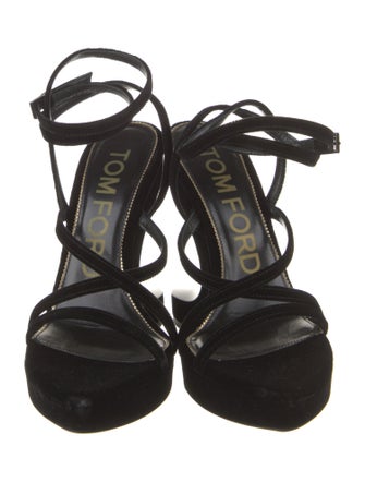 Tom Ford Velvet Leather Trim Embellishment Gladiator Sandals
