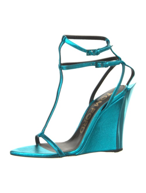 Tom Ford Leather Glitter Accents T-Strap Sandals