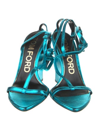 Tom Ford Leather Glitter Accents T-Strap Sandals