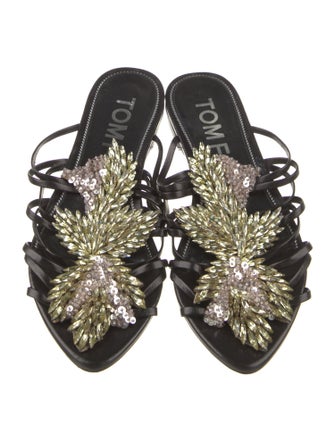 Tom Ford Leather Crystal Embellishments Slides