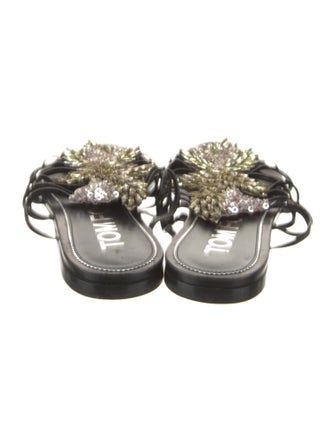 Tom Ford Leather Crystal Embellishments Slides