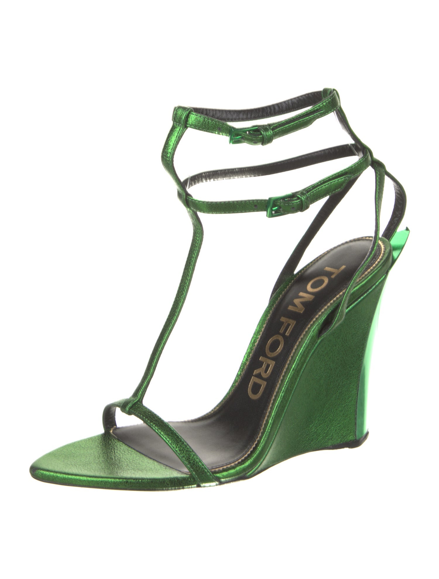 Tom Ford Leather Glitter Accents T-Strap Sandals
