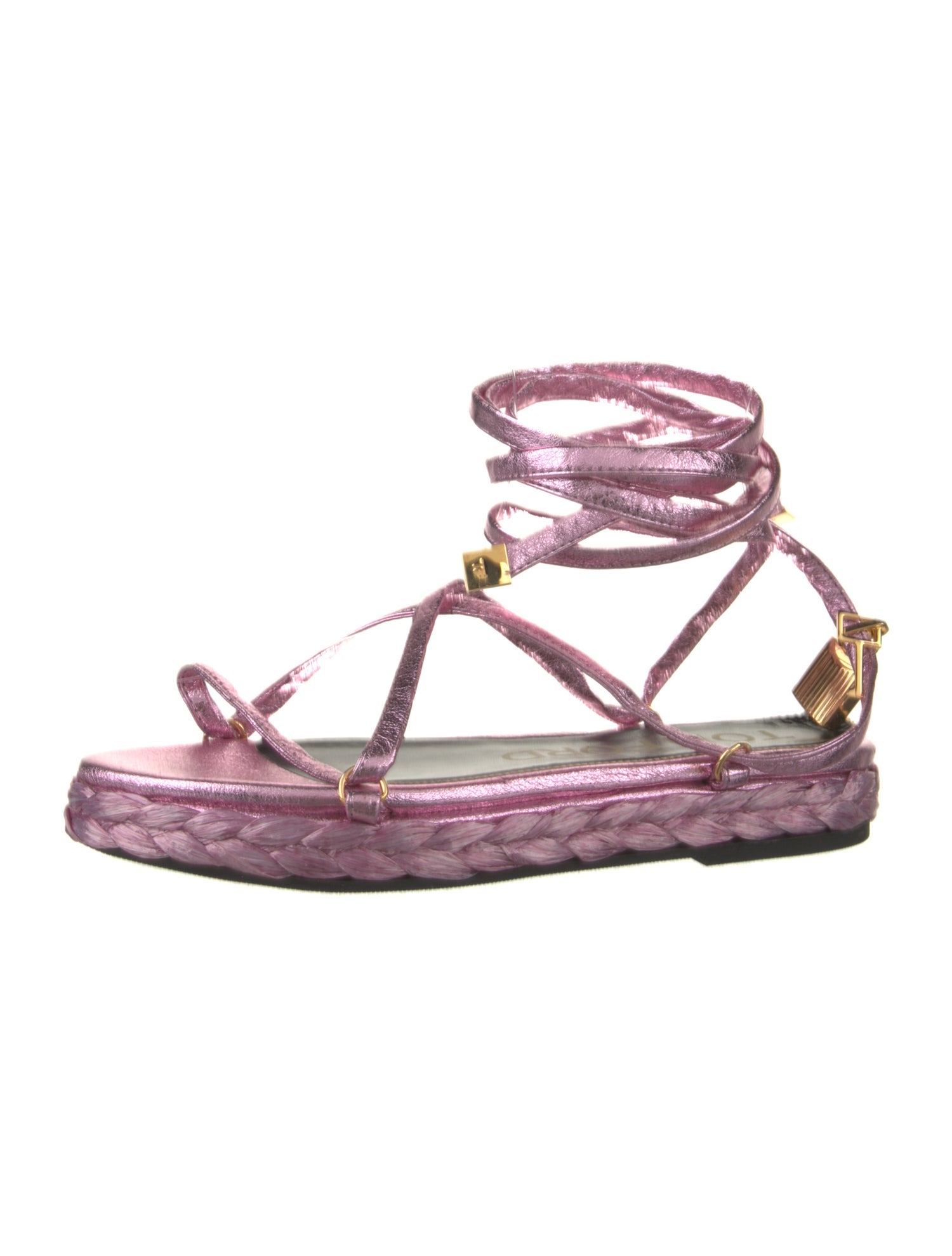Tom Ford Leather Glitter Accents T-Strap Sandals