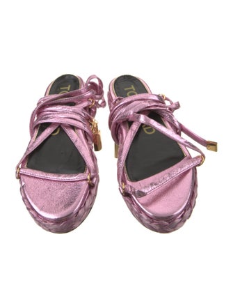 Tom Ford Leather Glitter Accents T-Strap Sandals