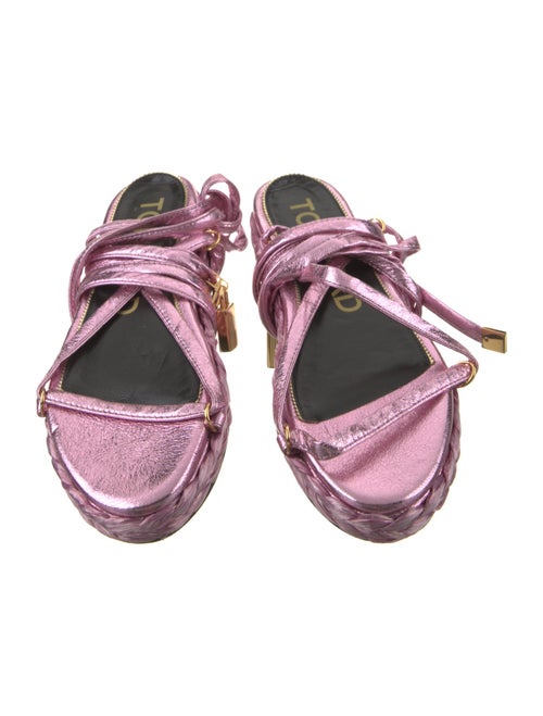 Tom Ford Leather Glitter Accents T-Strap Sandals