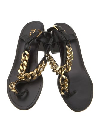 Tom Ford Leather Chain-Link Accents T-Strap Sandals