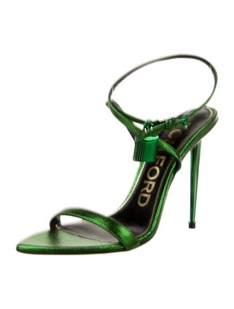 Tom Ford Leather Glitter Accents T-Strap Sandals