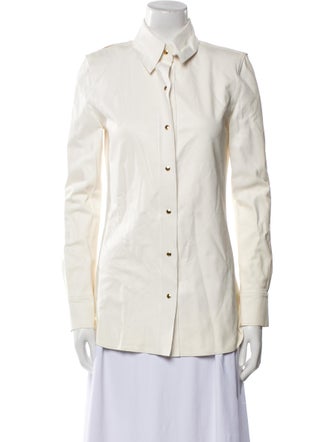 Tom Ford Lamb Leather Long Sleeve Button-Up Top