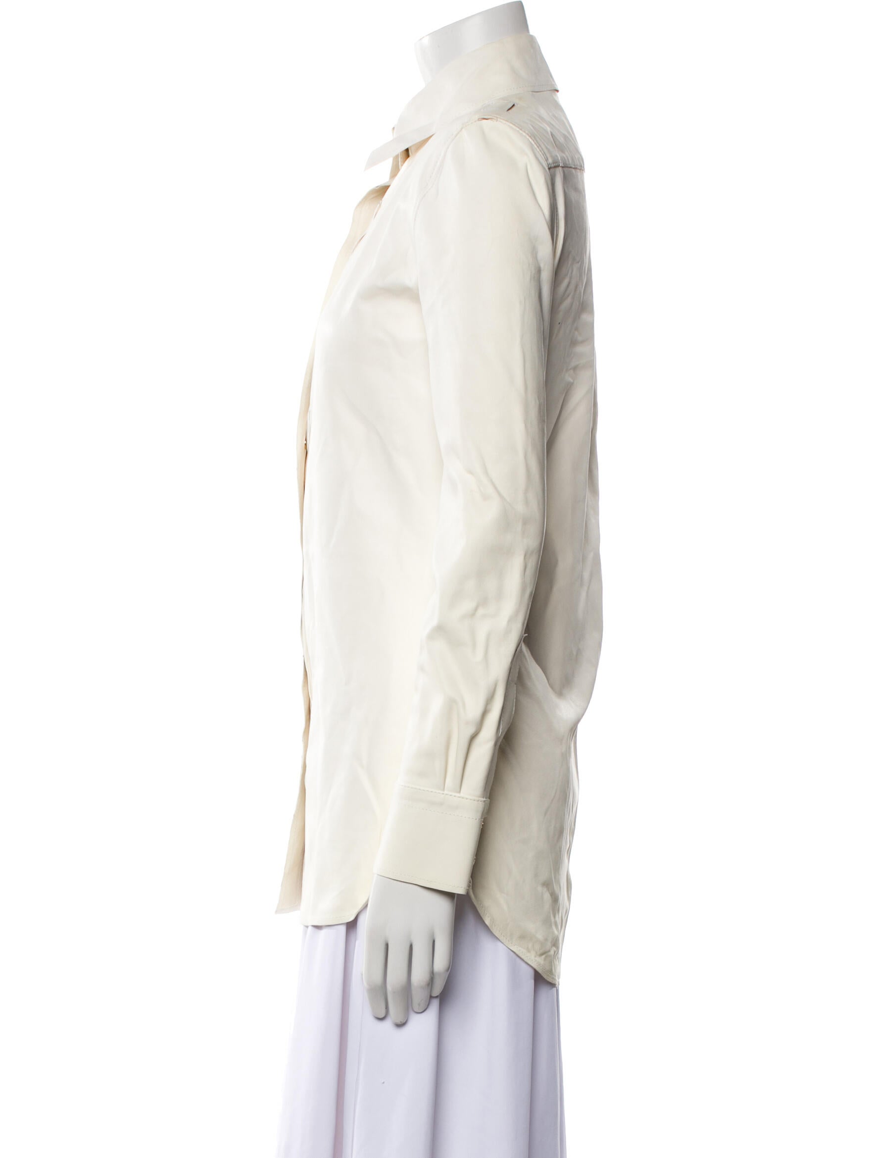 Tom Ford Lamb Leather Long Sleeve Button-Up Top