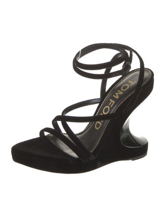Tom Ford Velvet Leather Trim Embellishment Gladiator Sandals