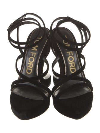 Tom Ford Velvet Leather Trim Embellishment Gladiator Sandals