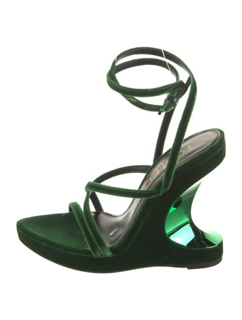 Tom Ford Velvet Leather Trim Embellishment Slingback Sandals