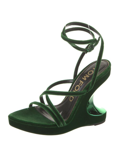 Tom Ford Velvet Leather Trim Embellishment Slingback Sandals