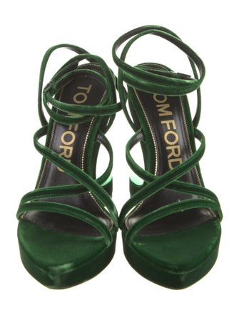 Tom Ford Velvet Leather Trim Embellishment Slingback Sandals