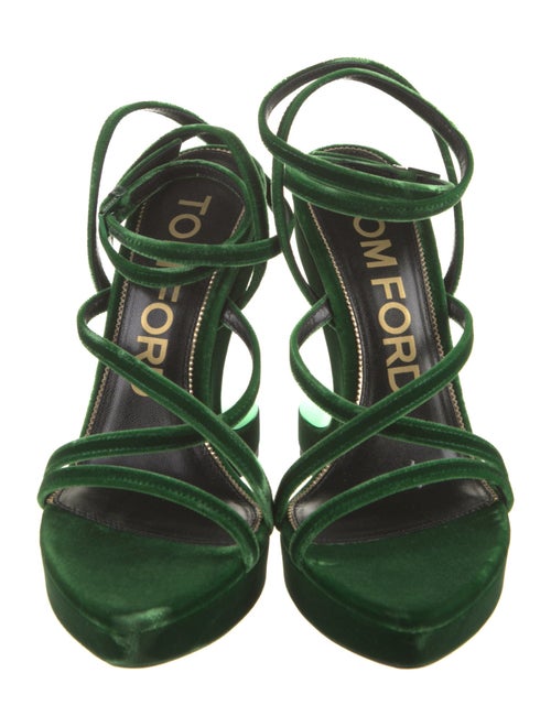 Tom Ford Velvet Leather Trim Embellishment Slingback Sandals