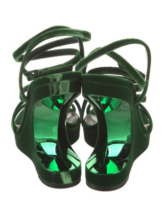 Tom Ford Velvet Leather Trim Embellishment Slingback Sandals