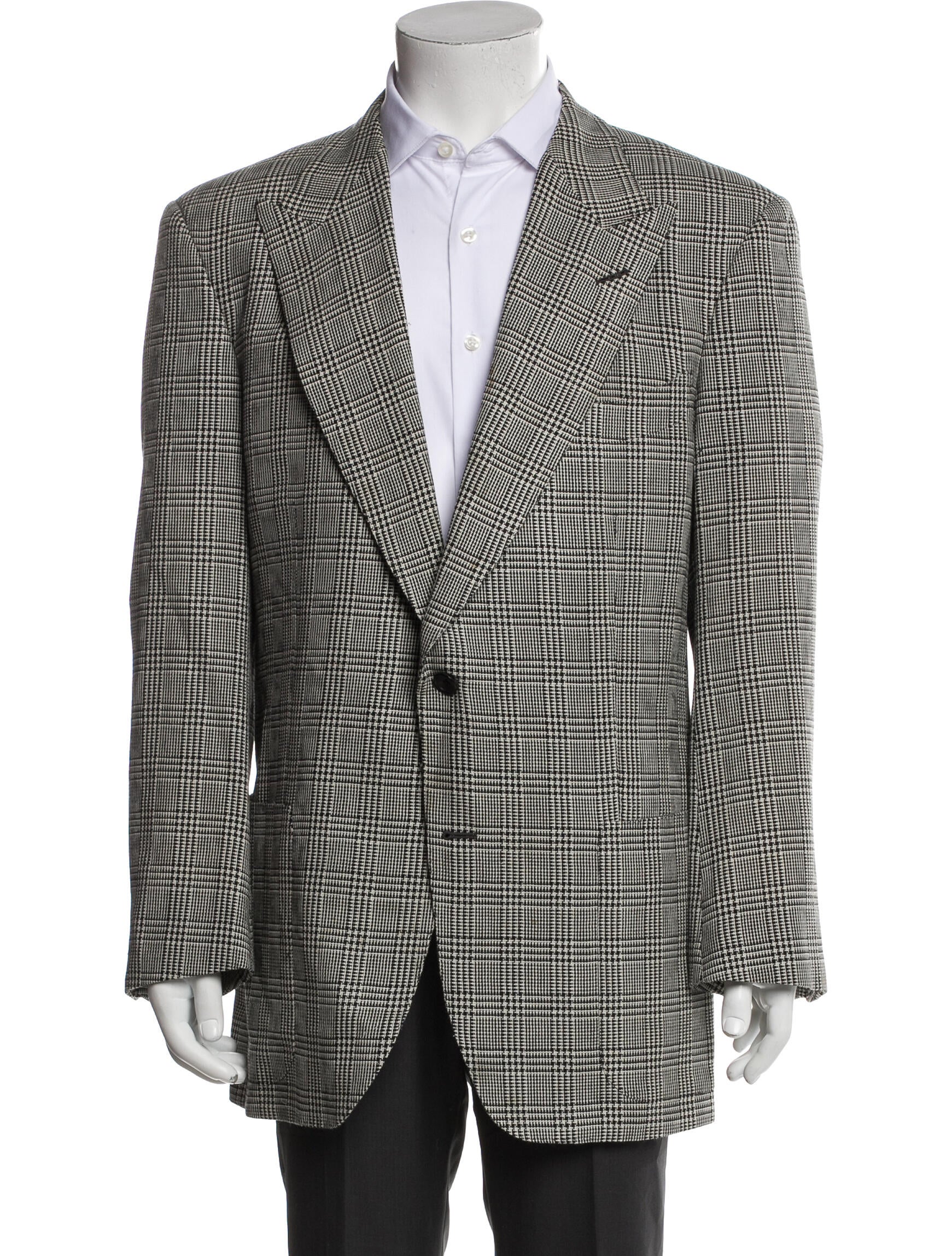 Tom Ford Wool Houndstooth Print Peacoat