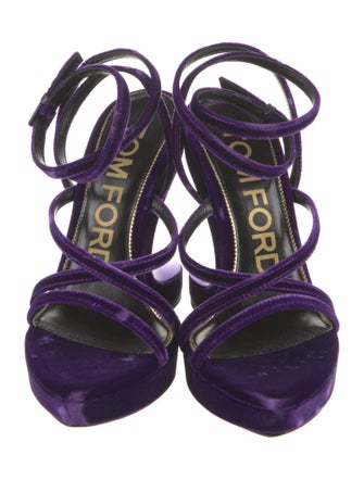 Tom Ford Velvet Leather Trim Embellishment Gladiator Sandals