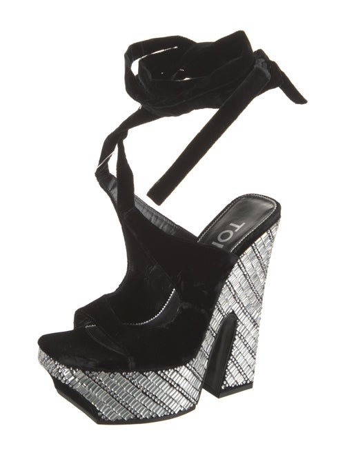 Tom Ford Velvet Printed T-Strap Sandals