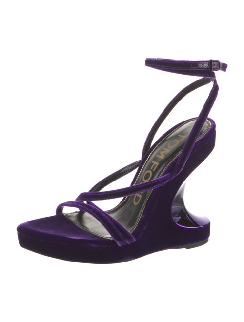 Tom Ford Velvet Leather Trim Embellishment Slingback Sandals
