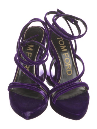 Tom Ford Velvet Leather Trim Embellishment Slingback Sandals