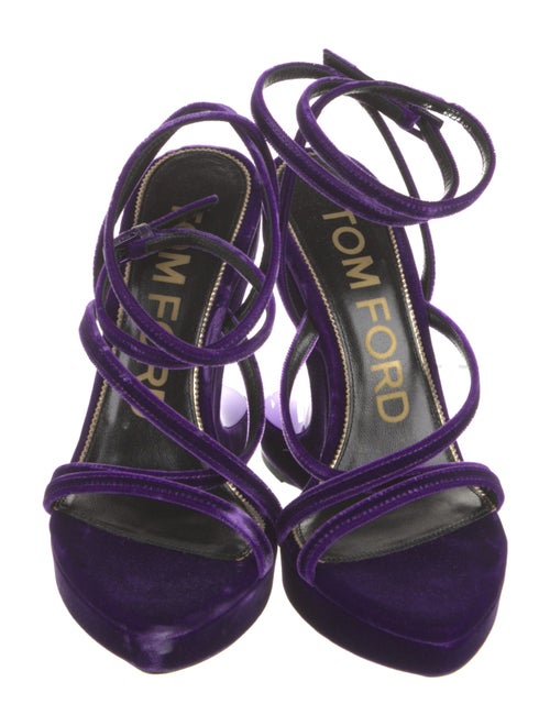 Tom Ford Velvet Leather Trim Embellishment Slingback Sandals