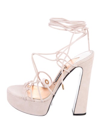 Tom Ford Suede Leather Trim Embellishment T-Strap Sandals