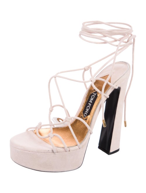 Tom Ford Suede Leather Trim Embellishment T-Strap Sandals