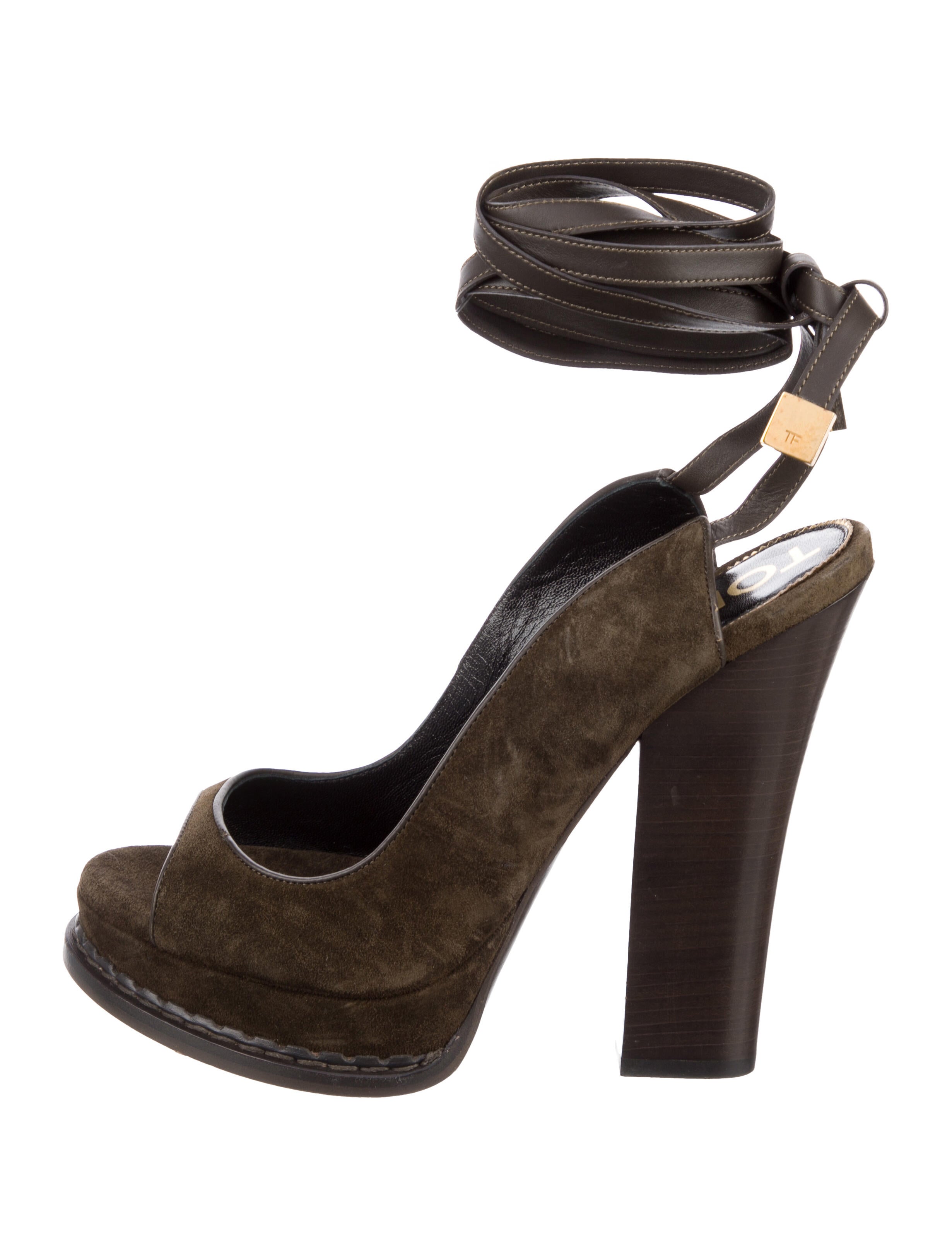 Tom Ford Suede Leather Trim Embellishment Slingback Pumps