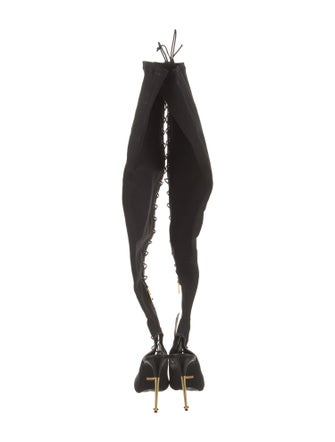 Tom Ford Canvas Leather Trim Embellishment Lace-Up Boots