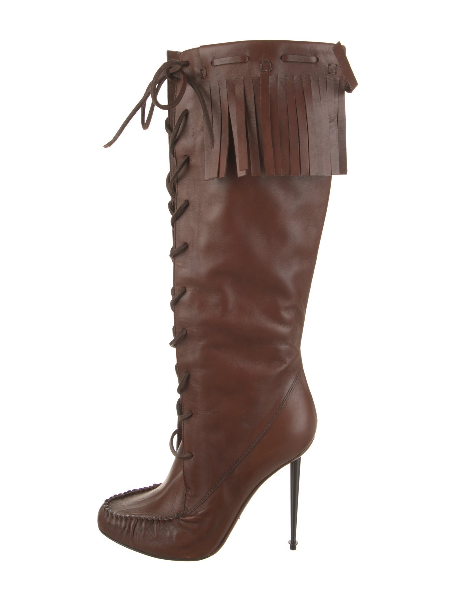 Tom Ford Leather Fringe Trim Accent Lace-Up Boots