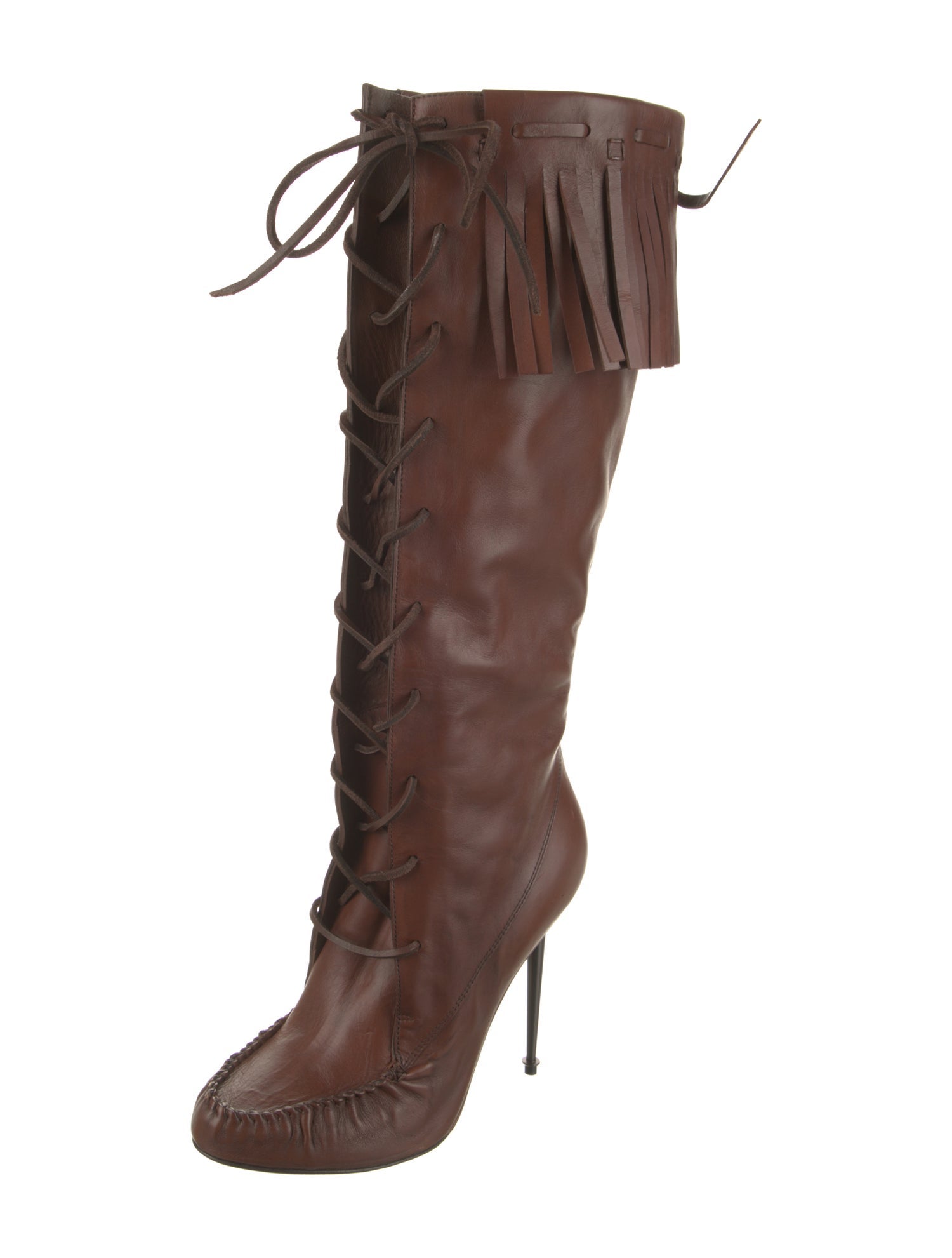 Tom Ford Leather Fringe Trim Accent Lace-Up Boots